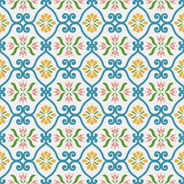 Delicate Floral Seamless Pattern (Blue, Yellow, Green, Pink, White) Stock Illustration