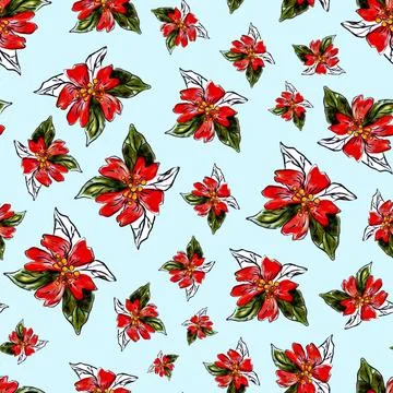 Delicate floral seamless pattern with little red blossom Stock Illustration