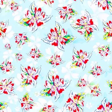 Delicate floral seamless pattern with little red blossom Stock Illustration