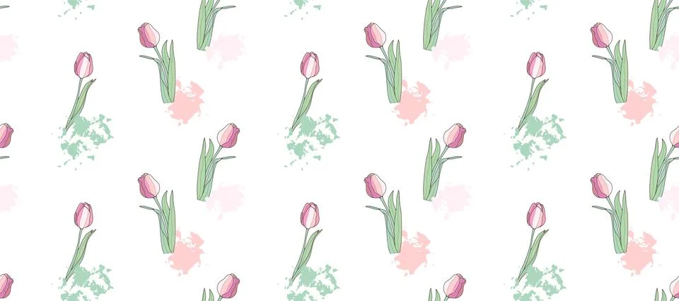Delicate floral seamless pattern with pink tulips on a white background. Illustrazione stock