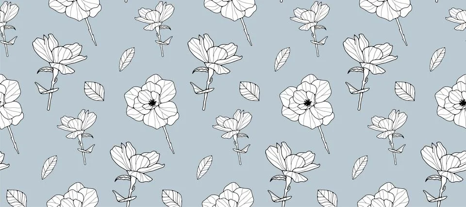 Delicate floral seamless pattern with white flowers, branches and leaves. Stock Illustration