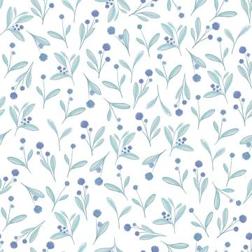 Delicate floral vector pattern. delicate mint-colored flowers with lilac flow 스톡 일러스트