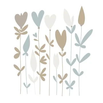 Delicate flowers and plants set. Vector floral elements. Stock Illustration