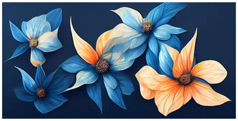 Delicate flowers bred with soft lines in blue orange and white tones for texture Stock Illustration