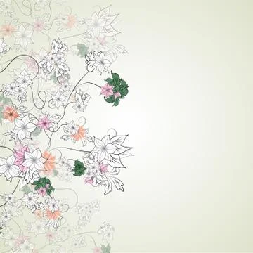 Delicate flowers on a light background Stock Illustration