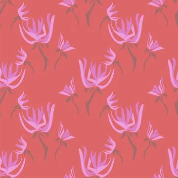 Delicate flowers vector seamless repeat pattern in candy pink and coral orang Stock Illustration