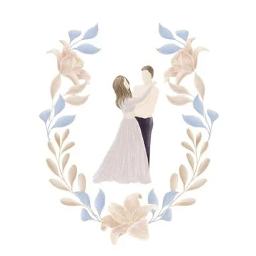 Delicate frame, oval, with illustrations of pastel colors, a lily flower and Stock Illustration