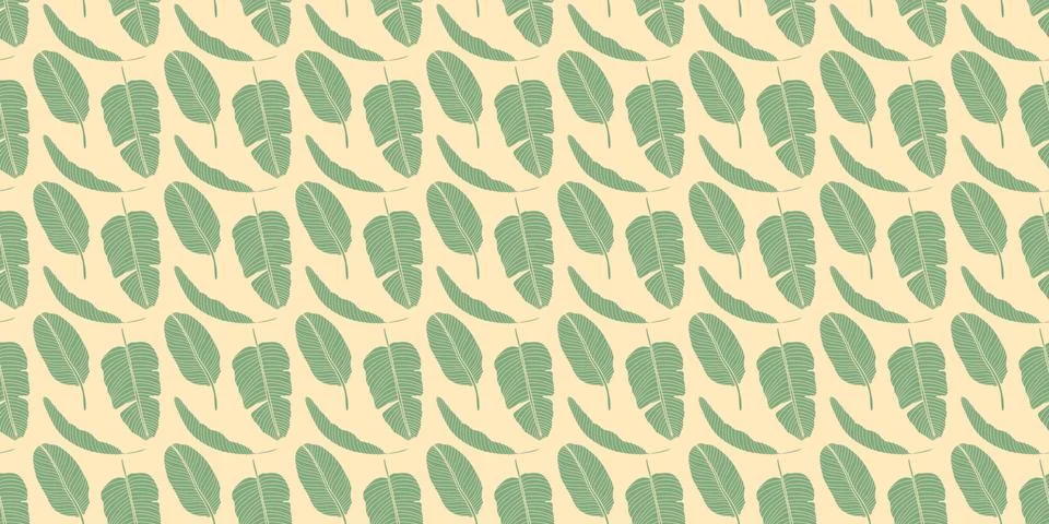 Delicate fresh vector seamless pattern with green banana and palm leaves Stock Illustration