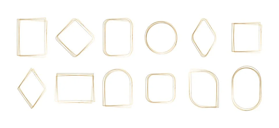 Delicate gold watercolor frames set with diverse shapes Stockillustratie