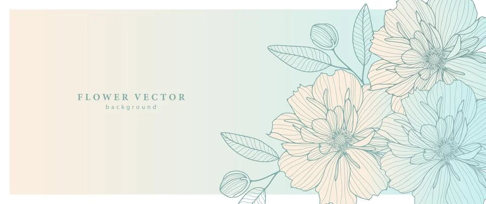 Delicate gradient background with lush flowers, branches, leaves 库存插图
