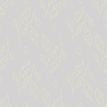 Delicate gray seamless background with yellow flowers. Vector. Branches, leav Stock Illustration