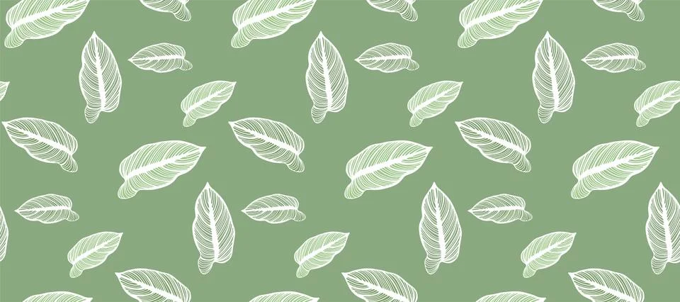 Delicate green botanical vector seamless pattern with white leaves. Stock Illustration