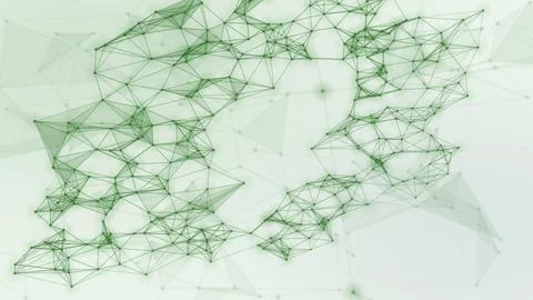 Delicate green lines and translucent polygons create a broad connected netw.. Ilustração Stock
