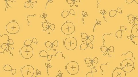 Delicate Hand-Drawn Pattern on Mustard Yellow Background. Illustrazione stock