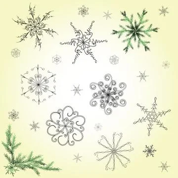 Delicate hand-drawn snowflakes set Illustrazione stock