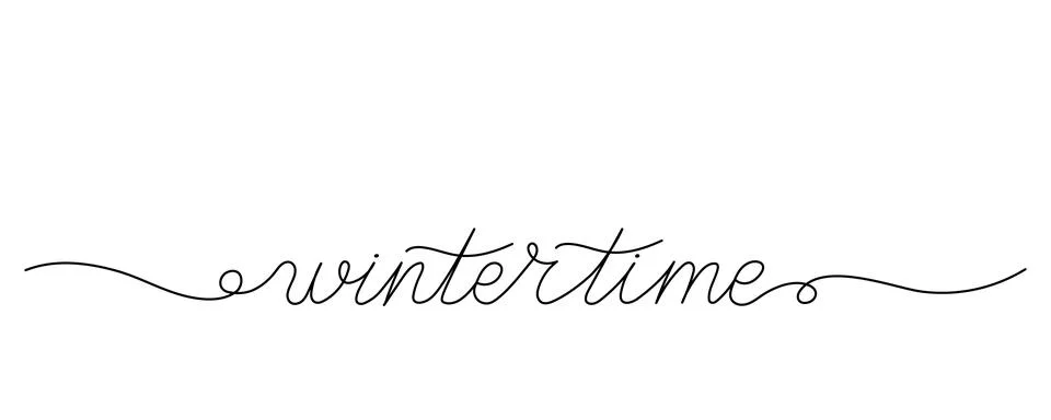 Delicate hand-lettered text spells out wintertime, featuring graceful curves  Illustrazione stock