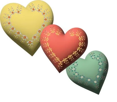 Delicate hearts with a floral pattern. 3d. Stock Illustration