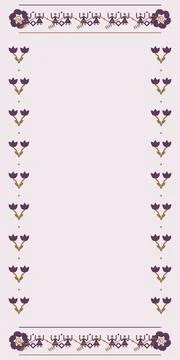 A delicate lavender field is framed by repeating tulip-like flowers, leafy .. Stock Illustration