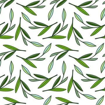 Delicate leaf and branches seamless pattern. Simple foliage ornament. Illustrazione stock