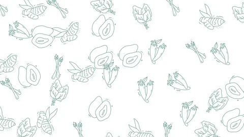 Delicate Line Art Food Pattern - A Culinary Canvas. Stock Footage 321845279
