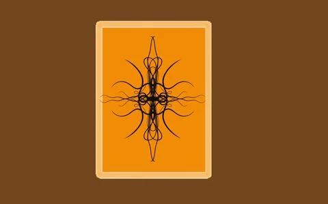 Delicate Line Art Mandala Emblem inside Orange Frame on Brown Background Illustrazione stock