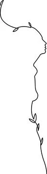 A delicate line drawing of a human profile intertwined with a graceful plan.. Stock Illustration