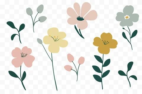 Delicate minimalist vector elements set of flowers in soft pastel colors, w.. Stock Illustration