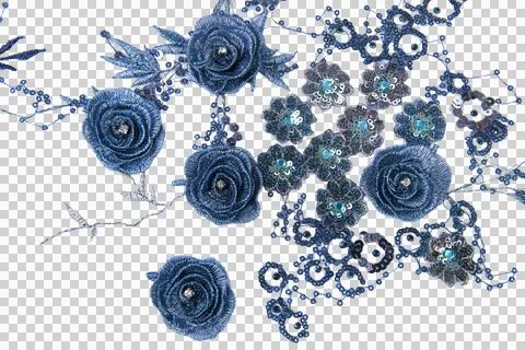 A delicate, monochromatic pattern of dark blue floral elements and branches 스톡 사진