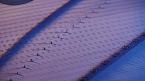Delicate Musical Strings Under Dramatic Blue Lighting Video stock 336152967