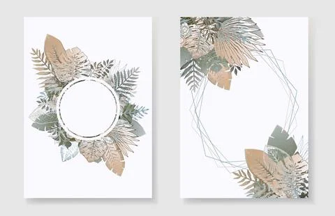 Delicate orange and gray frames of tropical leaves Illustrazione stock