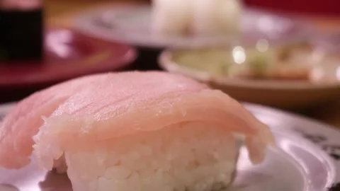 Delicate pale pink white fish nigiri sushi 库存影片 330447454