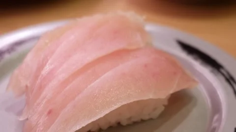 Delicate pale pink white fish nigiri sushi Video stock 331705792
