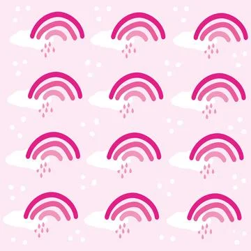 Delicate pastel background with a pink rainbow and a white cloud. Cute baby p イラスト素材