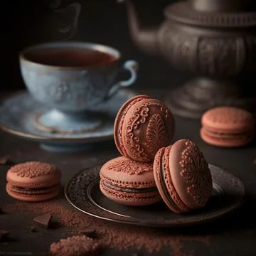 Delicate pastries in form of crispy delicate macaron with cocoa and coffee Stock Illustration