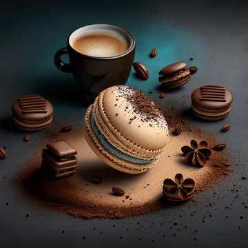 Delicate pastries in form of crispy delicate macaron with cocoa and coffee Stock Illustration