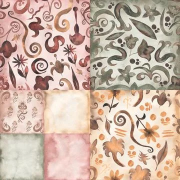 Delicate Patchwork Seamless Pattern, Watercolor Vintage Florals Background,.. Stockillustratie