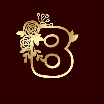 Delicate pattern for cutting letter B with tender wildflowers. Golden die Stock Illustration