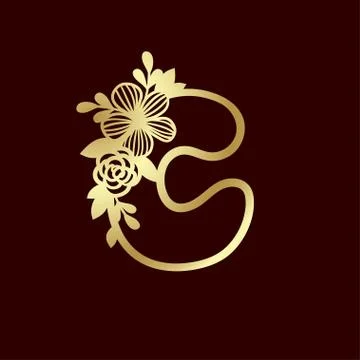 Delicate pattern for cutting letter C with tender wildflowers. Golden die Stock Illustration