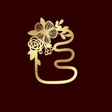 Delicate pattern for cutting letter E with tender wildflowers. Golden die Stock Illustration