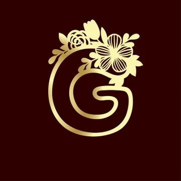Delicate pattern for cutting letter G with tender wildflowers. Golden die Stock Illustration