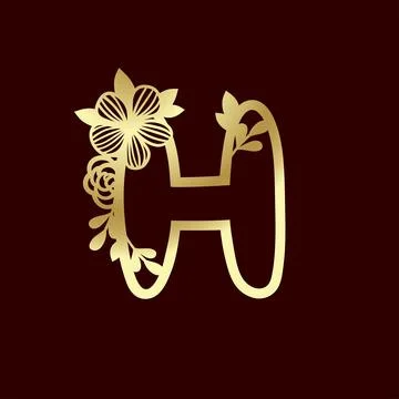 Delicate pattern for cutting letter H with tender wildflowers. Golden die cut Stock Illustration