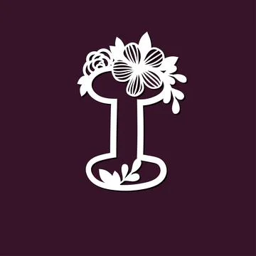 Delicate pattern for cutting letter I with tender flowers. Die cutting for sc Stock Illustration