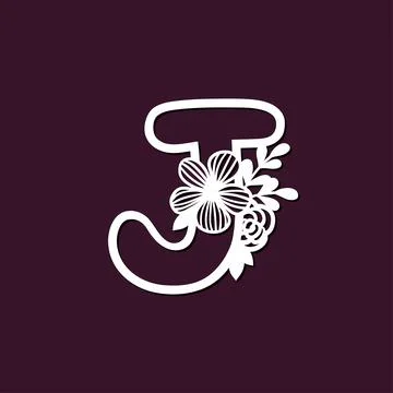 Delicate pattern for cutting letter J with tender flowers. Paper art. Die cut Stock Illustration