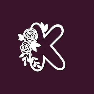 Delicate pattern for cutting letter K with tender flowers. Die cutting for sc Stock Illustration
