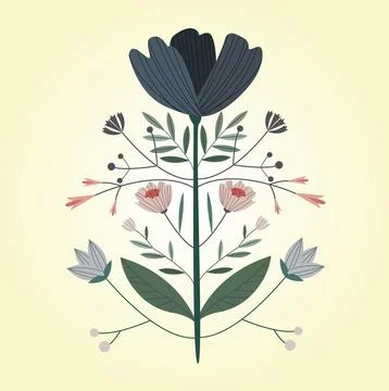 Delicate pattern in the form of flowers and leaves on a dark background Illustrazione stock