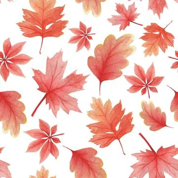 Delicate pattern in watercolor style. Background from autumn oak leaves Stock Illustration