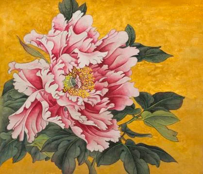 Delicate peony on a gold background Stock Illustration