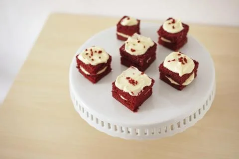 Delicate piece of small chocolate cake Stock Photos