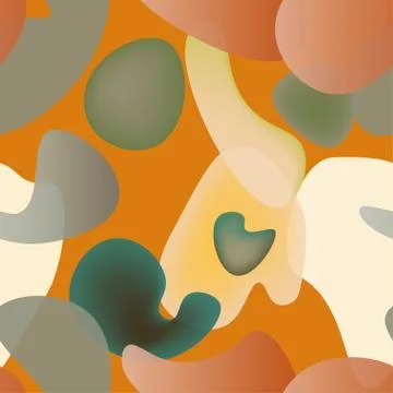 Delicate pink abstract rounded liquid shapes on orange background seamless pa Stock Illustration