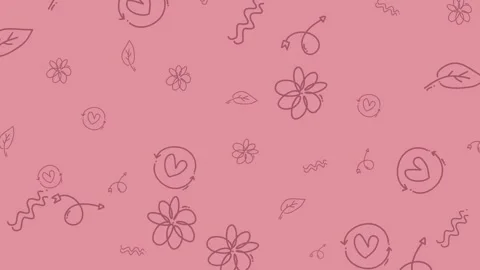 Delicate Pink Background with Hand-Drawn Floral and Heart Motifs. Stock Footage 318941205